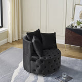 Velvet Upholstered Swivel Chair for Living Room, with Button Tufted Design and Movable Wheels, W48790917