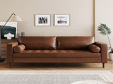 Mirod Mid-Century Modern PU Leather 3-Seat Sofa, Tufted Design, Solid Wood Legs, 2 Bolster Pillows, N760P285734G