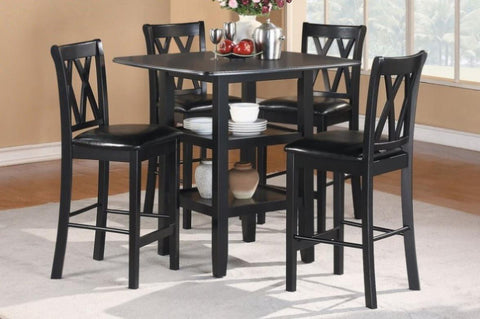 ZUN Black Finish 5pc Counter Height Set Dining Counter Height Table with Lower Shelves and 4x Chairs Set B011P194586