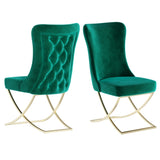 PrimeNest Noblesse Collection Upholstered Gold Legged Dining Chair, Set of 2, Green B030P286150