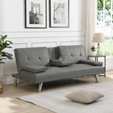 ZUN Sofa Bed with Armrest two holders WOOD FRAME, STAINLESS LEG, FUTON GREY PVC W2297P247516