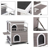 ZUN Wooden Cat house 2-Story Indoor Outdoor Luxurious Cat Shelter House with Transparent Canopy, Large 60901308