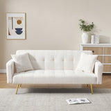 71.7 - inch Beige Teddy Fleece Sofa Bed, accompanied by two luxurious throw pillows for enhanced W3356P298490