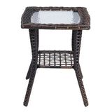 ZUN Outdoor Wicker Side Table, Rattan End Table with Glass Top, Patio Coffee Bistro Table for Indoor 91766785