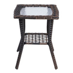 ZUN Outdoor Wicker Side Table, Rattan End Table with Glass Top, Patio Coffee Bistro Table for Indoor 91766785