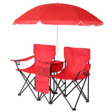 Portable Outdoor 2-Seat Folding Chair with Removable Sun Umbrella Red 76868588