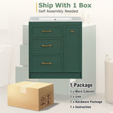 Classic 30" Forest Green Bathroom Vanity Set, Floor Standing, with Three Drawers, One of Which is a N729P194978F