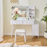 Modern Makeup Vanity Desk with LED Lights & Mirror, 4 Drawer Dressing Table Set with Stool, 3 Colors N844P257529A