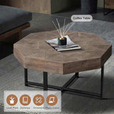 Wood Octagonal Vintage Patchwork Craft Farmhouse 30 Inch Wooden Top Cross Metal Legs Coffee W1445P193125