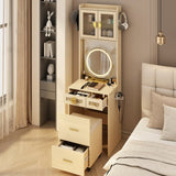 Small Vanity Desk with Mirror and LED Lights, Makeup Table with Charging Station and drawers and 80178219