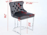 25" Counter Height Bar Stools Set of 2, Modern Velvet Barstools with Button Back&Rivet Trim W1143P217852