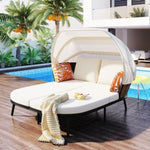 ZUN 74.8" L Patio Daybed with Retractable Canopy, Outdoor Rattan PE Wicker Back Loveseat Sofa Set with 42521666