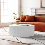 ZUN Contemporary Round Coffee Table with Handcrafted Relief, φ35.43inch, Whtie W876P196386