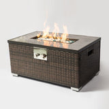 ZUN Outdoor Fire Table Propane Fire Pit Rattan gas fire table, gas fire table with tile tabletop 12282239