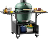 Outdoor Grill Table for Big Green Egg Style BBQ, Metal Grill Cart 2 Folding Panels, Compatible W3190P305785