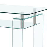 Rectangle Clear Glass Table, Modern Glass Table for Living Room, 2-Tier Storage Center W1718P153989