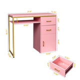 ZUN FCH pink particle board iron pipe 97*35*78cm 2 drawers and 1 door computer desk can be used in 37906813