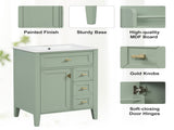 "24'' Green Bathroom Vanity with Sink, MDF & Rubberwood Construction, 3 Drawers & Cabinet with N725P448529F