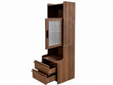 Tall Narrow Nightstand with Open Shelves, Glass Door Cabinet & 2 Drawers, Bedside Cabinet for Small W331P532626