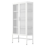 ZUN Double Glass Door Storage Cabinet with Adjustable Shelves and Feet Cold-Rolled Steel Sideboard W1673105925