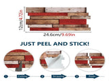12-Piece Set of Retro Red Shaped Wood-Grain Self-Adhesive Wallpaper 85861440
