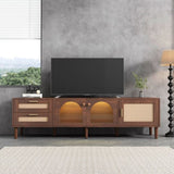 ZUN Rattan TV Stand with 3 Cabinets & 2 Drawers, Rattan-inspired Media Console Table for TVs up to 80'', WF324225AAP