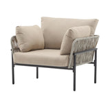 36" Beige Iron Lounge Chair with Rope Weave Design and Plush Cushions, Perfect for Indoor and N767P237035G