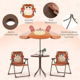 4 Pieces Folding Kids Table and Chair Set with Height Adjustable Sun Umbrella - Brown 18420047