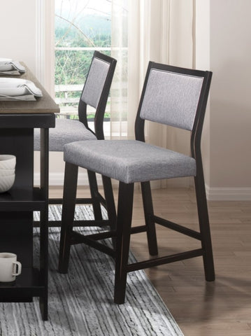 ZUN Black Finish Counter Height Chairs 2pc Set Gray Fabric Upholstered Seat and Back Casual Dining B011P246321