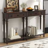 TREXM Retro Console Table with 4 Drawers and Open Shelf, perfect for Entryways, Living Rooms, and N715P202860P