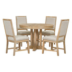 ZUN 5-Piece Set Extendable Round Table and 4 Upholstered Chairs Farmhouse Set for Kitchen, 79599093