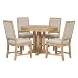 ZUN 5-Piece Set Extendable Round Table and 4 Upholstered Chairs Farmhouse Set for Kitchen, 79599093