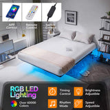 Black Full Size Floating Platform Metal Bed Frame - 14 Inch Height, Built-in LED Strip Light & Power 34890948