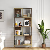 4-Tier Industrial Bookcase, Rustic Wood and Metal Frame, Asymmetrical Design, Display Storage W2167P192763