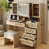 Large Vanity Table Set with LED Lighted Mirror, Vanity Desk with Charging Station, Makeup Table with 64189891