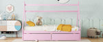 ZUN Twin Size House Platform Bed with Two Drawers,Headboard and Footboard, Pink WF322502AAH