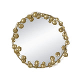 35" Round Metal Wall Mirror with Golden Leaf Accents, Modern Decor Mirror for Living Room Entryway W2078135190