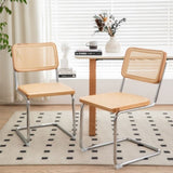 Dining Chairs Set of 2, Velvet Rattan Side Accent Chairs with Chrome Legs, Modern Mid Century Breuer W2105P177179