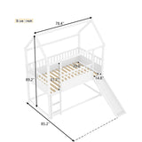 House Bunk Bed with Convertible Slide and Ladder, Floor Bunk Bed Twin Over Twin with Safety W1858P241095