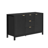 U_STYLE Entryway Cabinet with Wave Design - 3 Adjustable Shelves, 3 Drawers & Soft-Close Doors, N711P269066B