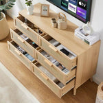 ZUN Bedroom dresser, 6 Double Dresser with rattan drawers, wood chest of drawers for kids living W1162P190401