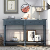 Console Table Sofa Table Easy Assembly with Two Storage Drawers and Bottom Shelf for Living Room, 02754003