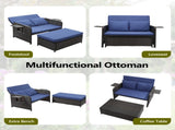 Patio Rattan Daybed Set, 2-in-1 Wicker Loveseat Sofa with Multipurpose Ottoman & Retractable Side 24305570