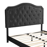 Upholstered Bed Button Tufted with Curve Design - Strong Wood Slat Support - Easy Assembly - Black W2297P268385