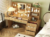 47.4'' Large Makeup Vanity Desk with Mirror and Lights, Fluted Dressing Table with 5 Drawers & Open N704P465888N
