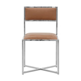 ZUN Eun 20 Inch Vegan Faux Leather Dining Chair, Chrome Base, Set of 2, Brown B056P198170