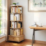 5 Tier Rotating Bookshelf, 360&deg Display Round Spinning Bookshelf with Wheels,-Saving, Small W3204P293695