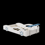 ZUN Wooden Race Car Bed,Car-Shaped Platform Twin Bed with Wheels For Teens,White & Blue WF310553AAK