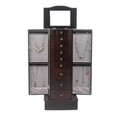 ZUN Jewelry Cabinet Box Storage Chest Necklace Wood Walnut Stand Organizer 28727290