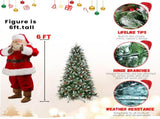 7FT Christmas Tree with 2178 Tips, Red Berries & Pine Cones Snow-Dusted PEPVC Branches, Hinged 77529072